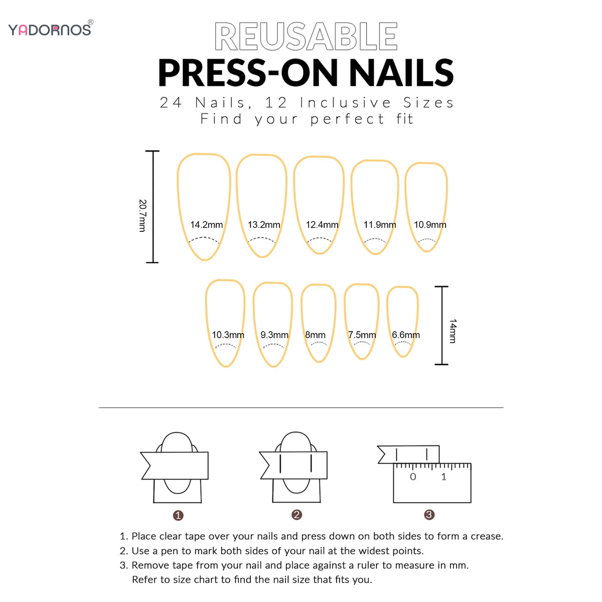 Short Press-On Nails, 24 Pieces