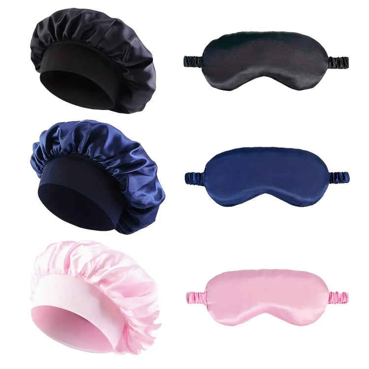 2PCS Satin Bonnet Sleep Cap Eye Mask