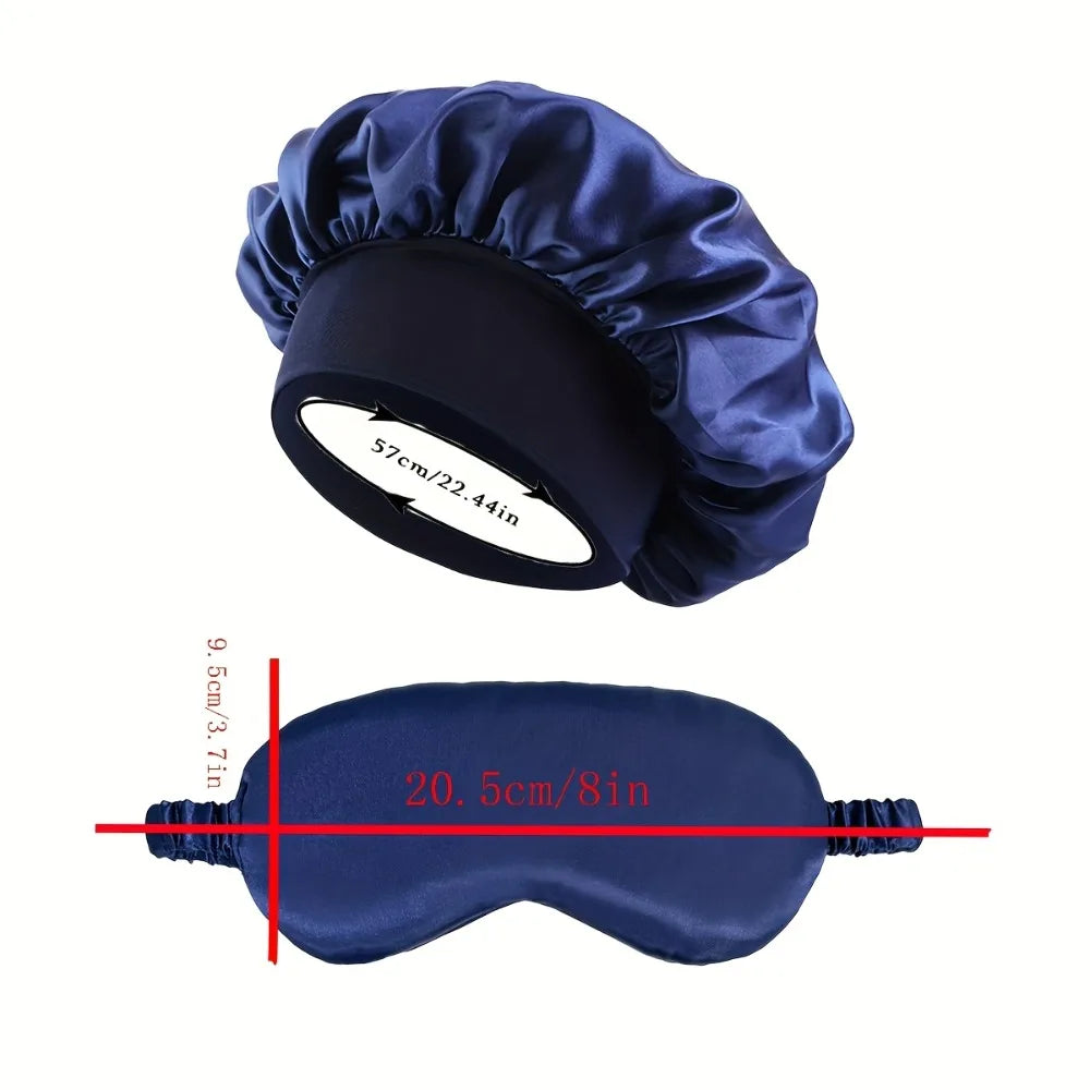 2PCS Satin Bonnet Sleep Cap Eye Mask