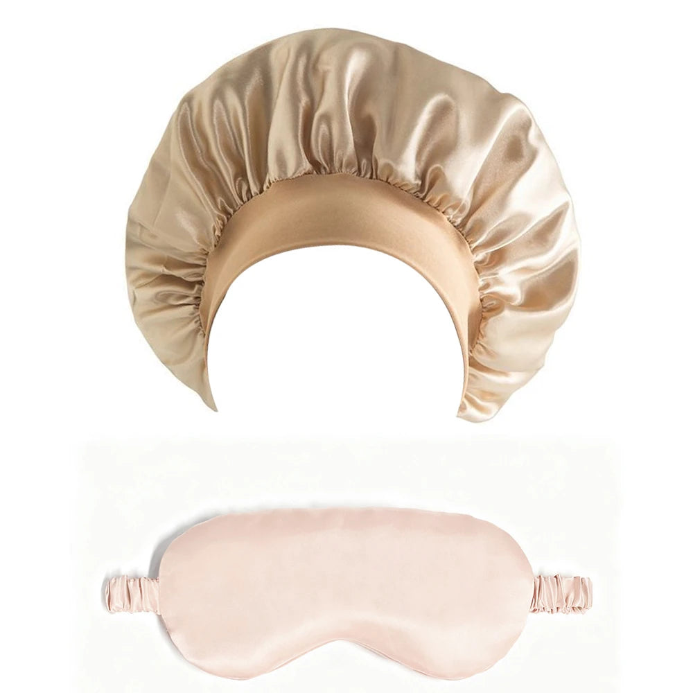 2PCS Satin Bonnet Sleep Cap Eye Mask