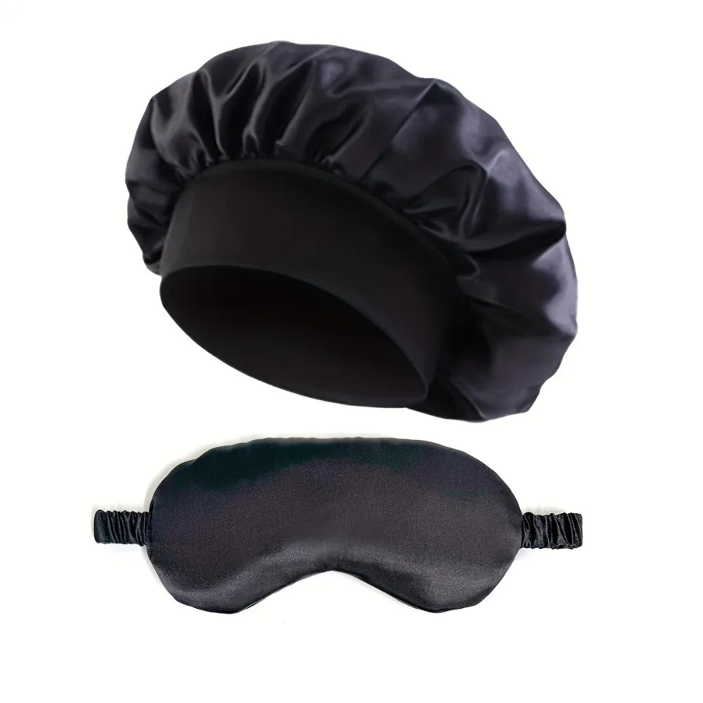2PCS Satin Bonnet Sleep Cap Eye Mask